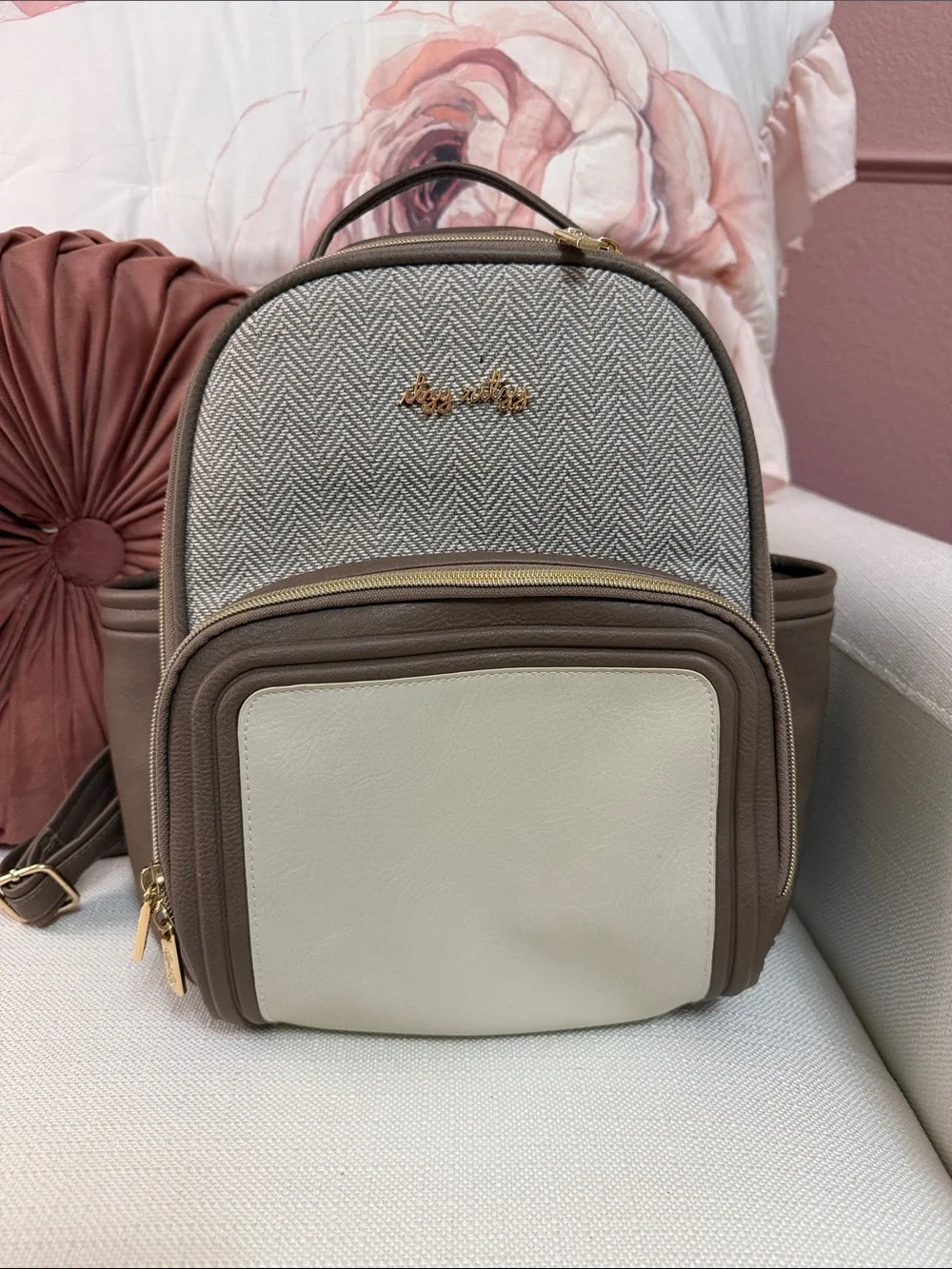Itzy Ritzy Taupe and Cream Baby Bag Backpack